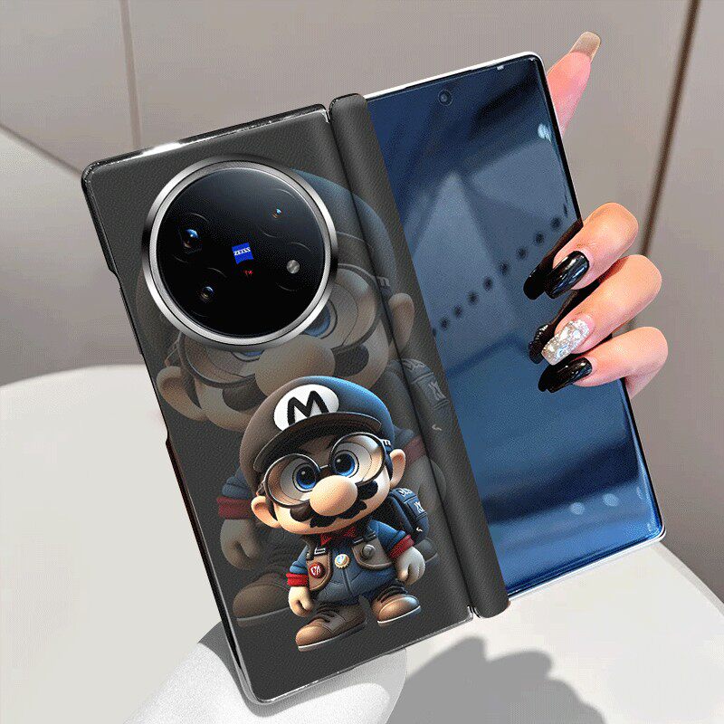 马里奥眼镜适用vivoxfold6手机壳磁吸中轴全包皮套xfold5折叠屏保护套xfold3个性xfold3pro超薄防摔皮革新款