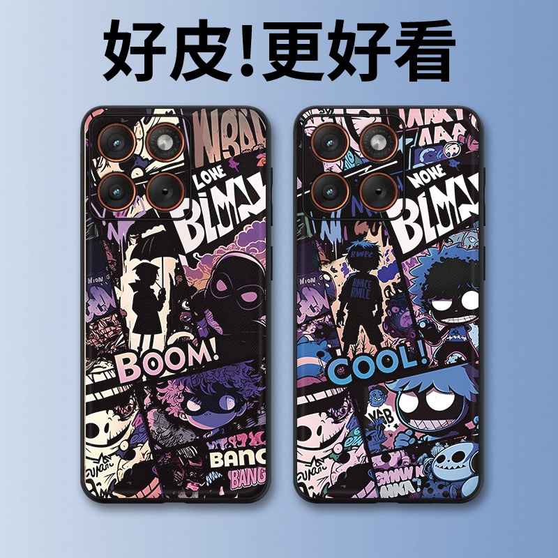 橙黑漫画适用摩托罗拉X70Air手机壳Edge60Pro皮革Edge60s个性X50Ultra潮牌Edge60全包X30Pro防摔S30保护套