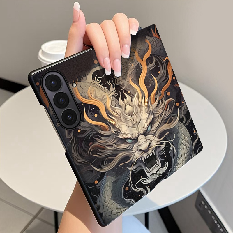 怒龙咆哮适用三星ZFold7手机壳翻盖皮套ZFold6全包中轴铰链ZFold5折叠屏Galaxyw25磁吸智能休眠w24保护套