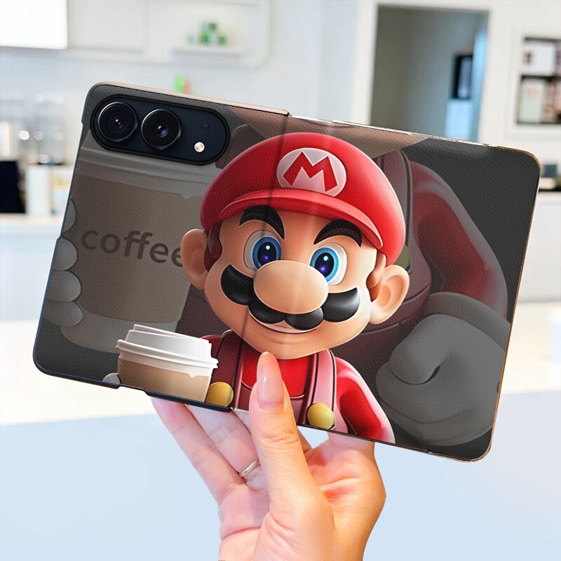咖啡马里奥适用iPhoneDuo手机壳翻盖皮套全包中轴铰链苹果Duo折叠屏保护套高级皮革个性潮牌防摔卡通男女新款