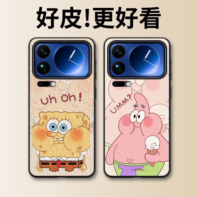 海绵宝宝适用小米17Pro手机壳皮革纹17ProMax小米17个性15Ultra潮牌14Pro皮套13/12/11全包防摔保护套