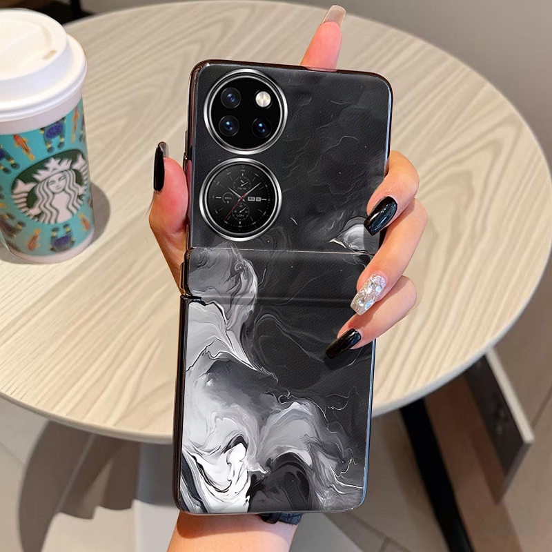 墨韵涌动适用华为P50Pocket手机壳皮套全包中轴Pocket2折叠屏PocketS个性novaflip潮牌PuraX磁吸铰链保护套