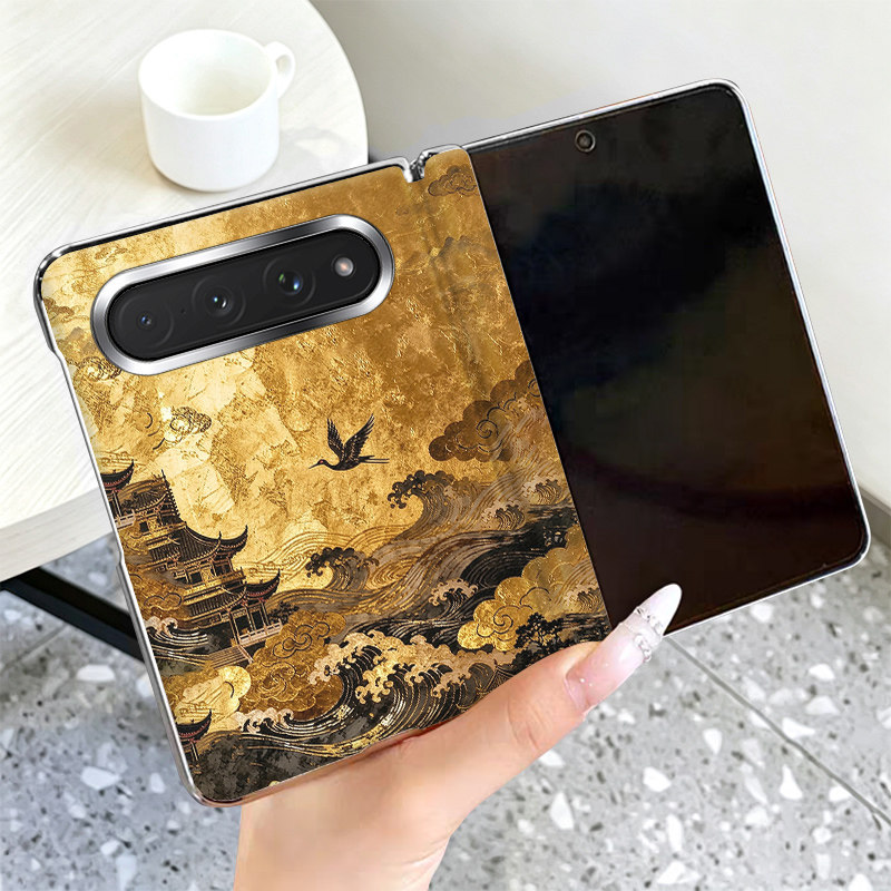 金霄鹤影适用小米18Fold手机壳全包中轴磁吸高级皮套电镀银色边框18 Fold折叠屏保护套个性超薄防摔手机套