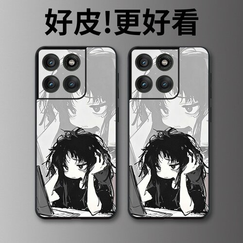 电脑少女适用摩托罗拉Edge60手机壳Edge60Pro皮革纹X50Ultra个性Edge60s潮牌X30pro全包X30防摔S30保护套
