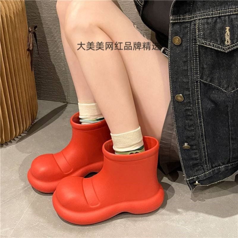 加绒可爱雨鞋女款大头鞋软底增高小丑鞋时尚百搭防滑水鞋加绒雨靴