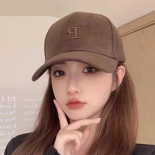 2025新款棒球帽女r字母磨毛显脸小春秋季鸭舌帽子硬顶大头围帽女