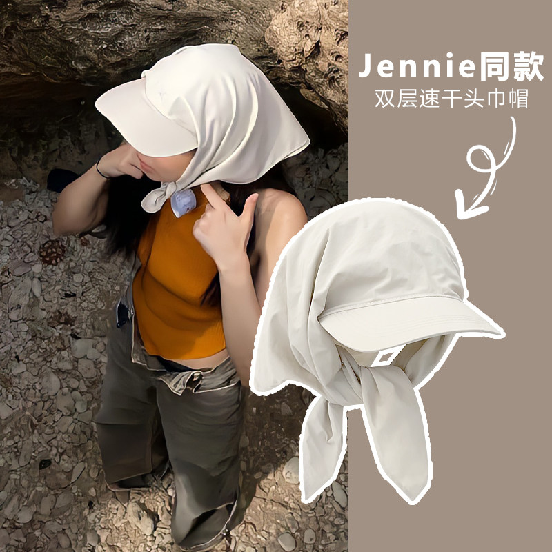 Jennie同款头巾帽子小众甜美防晒绑带防晒遮阳帽户外露营风鸭舌帽