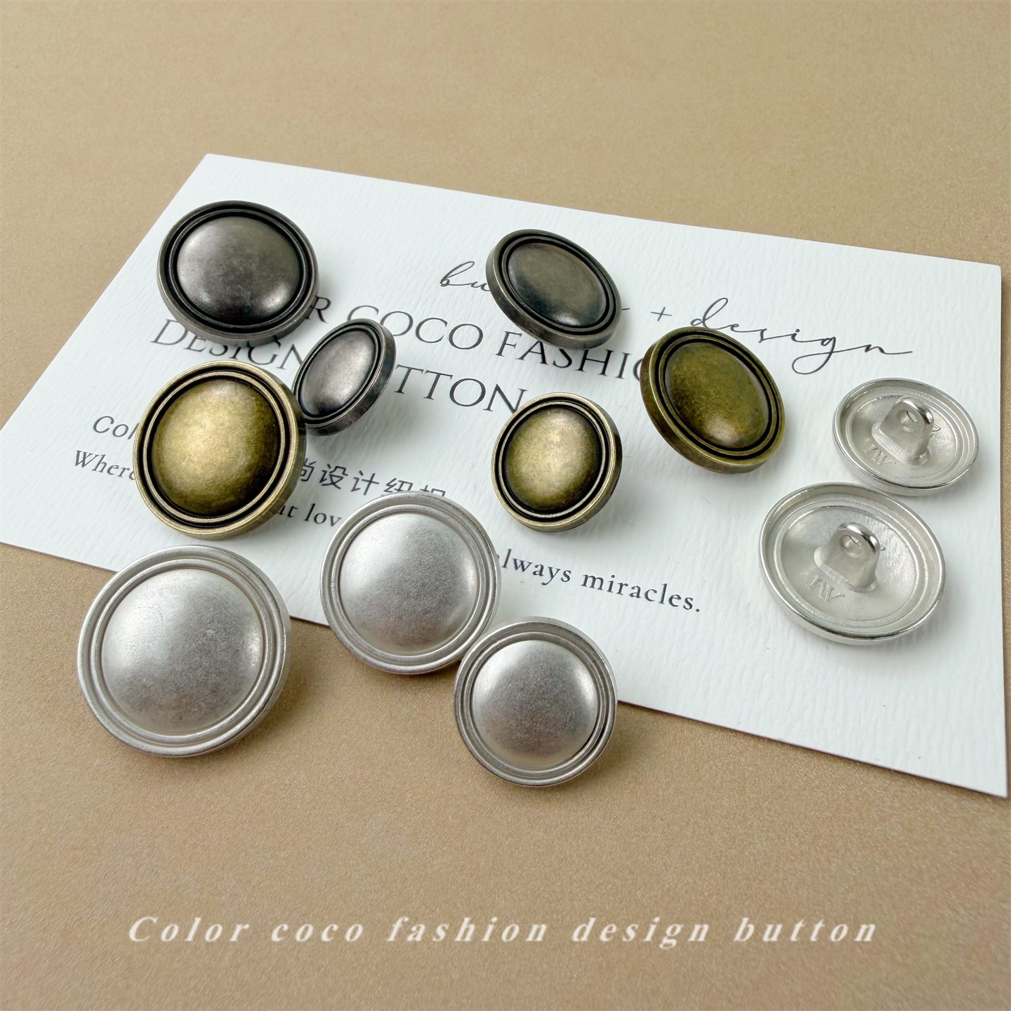 Color coco复古哑光细边光面金属纽扣女连衣裙西装马甲外套大衣扣