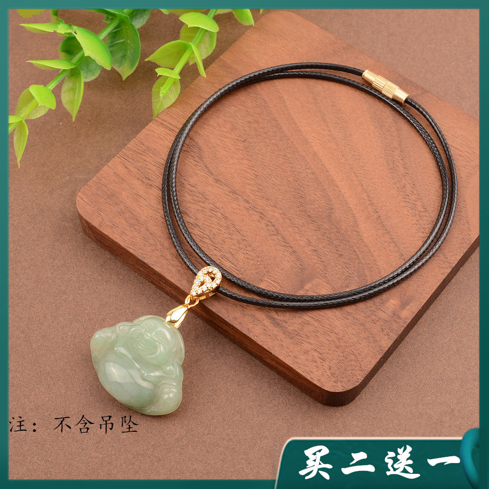 水晶玉佛翡翠黄金玉牌玉佩吊坠挂绳细款黑皮绳项链绳挂坠挂件绳子