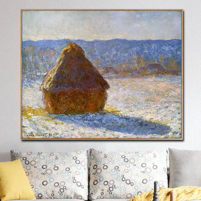 冬季早晨时的干草堆莫奈世界名画diy数字油画手绘填色油彩画挂画
