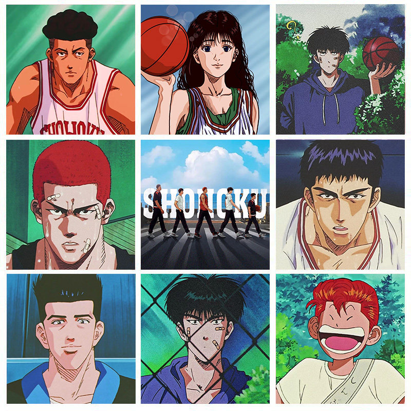 九宫格灌篮高手diy数字油画 手绘填色油彩画樱木花道流川枫晴子