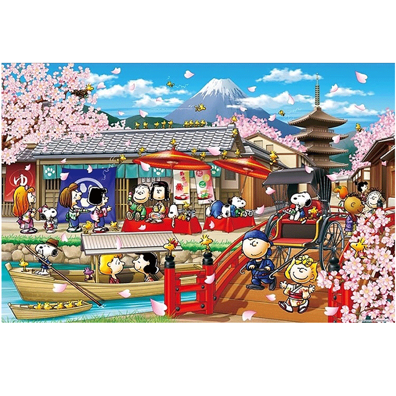 史努比樱花富士山diy数字油画