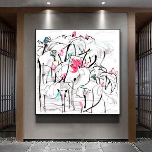 吴冠中《荷花》diy数字油画手绘填色丙烯油彩画 荷韵名画装饰画