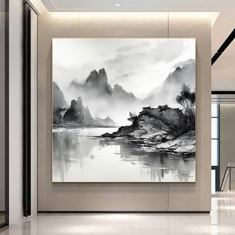 古典水墨中式渔风景diy数字油画