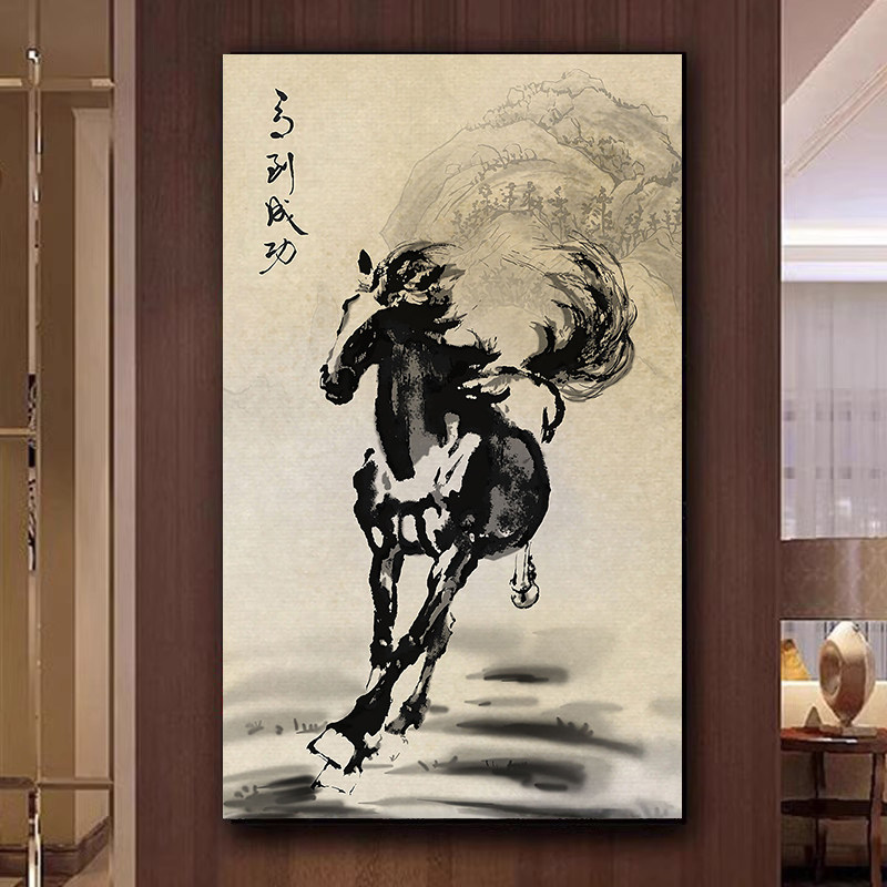 徐悲鸿 马年成功diy数字油画手绘填色油彩画 中式水墨家居装饰画