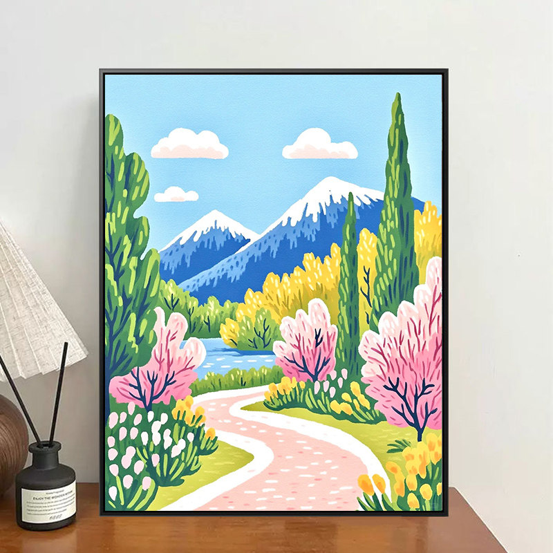 现代简约 卡通风景diy数字油画手绘填色油彩画 画 卧室家居装饰画
