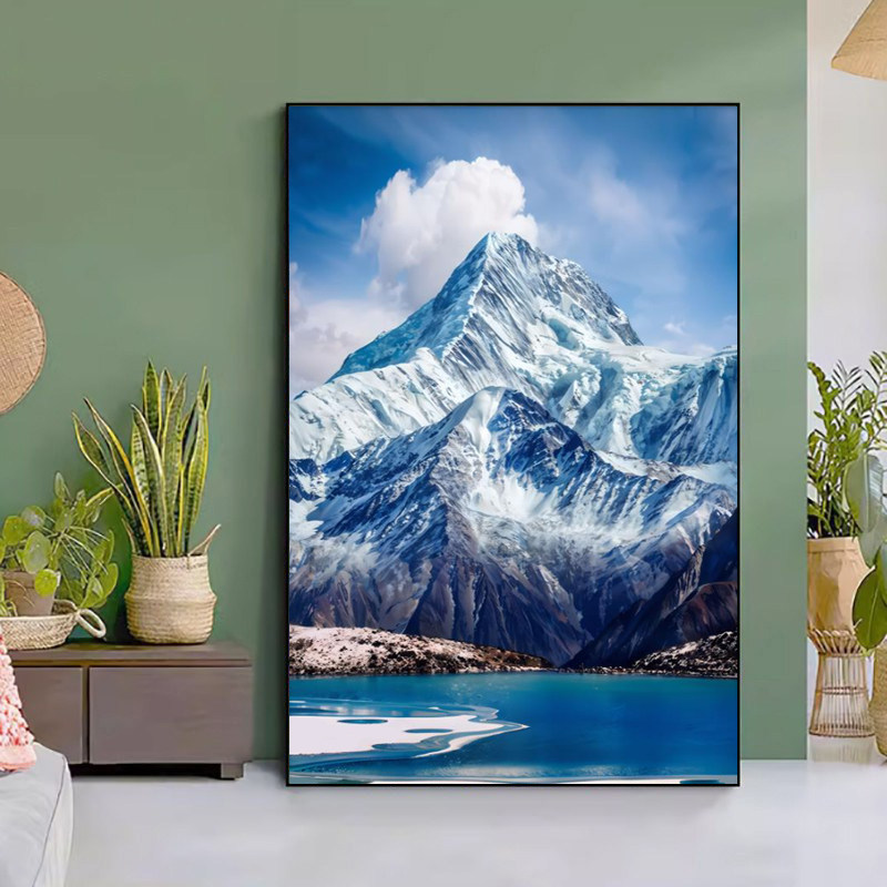 冬日雪景 贡嘎雪山DIY数字油画手工填色丙烯油彩画大自然风景挂画