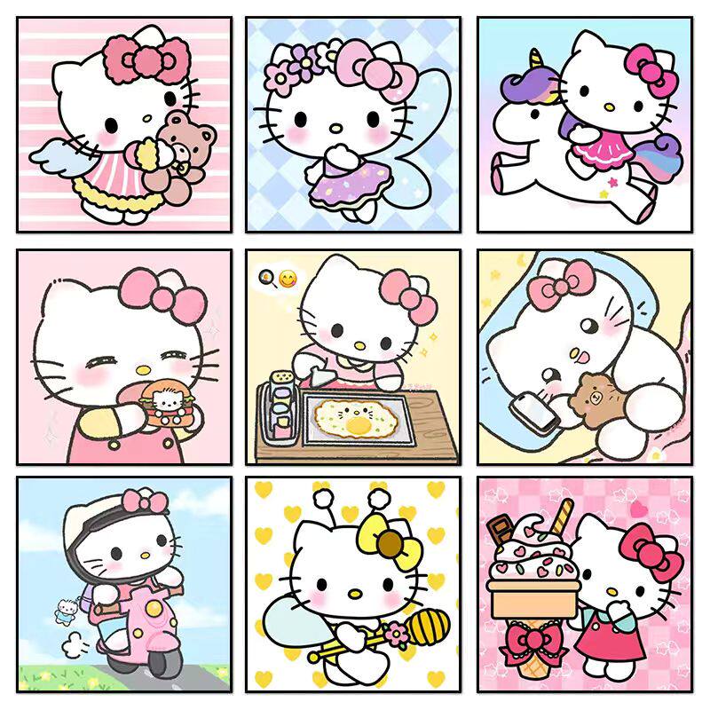 大本营diy数字油画凯蒂猫九宫格