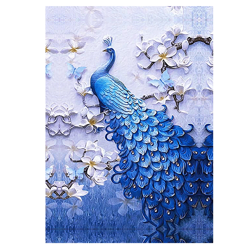 孔雀diy数字油画象征富贵鸟玄门