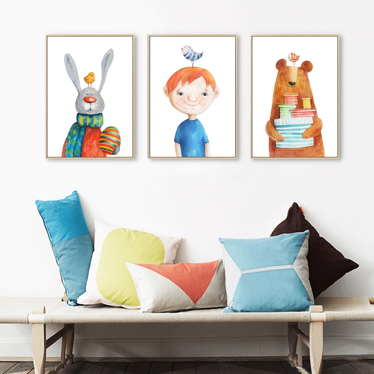 北欧简约卡通小动物diy数字油画 手绘填色丙烯油彩画儿童房装饰画图片