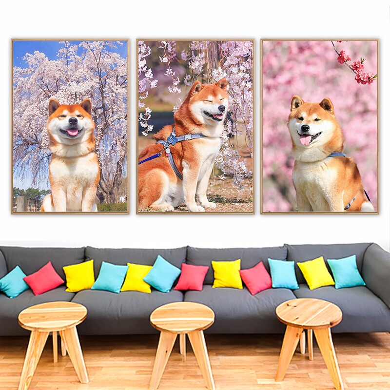 秋田犬狗狗大家庭一员宠物diy数字油画手工填色油彩画简单涂鸦画