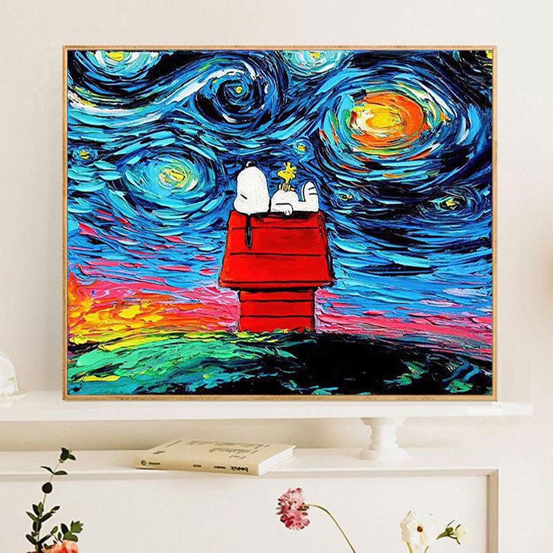 大本营diy数字油画史努比星空画