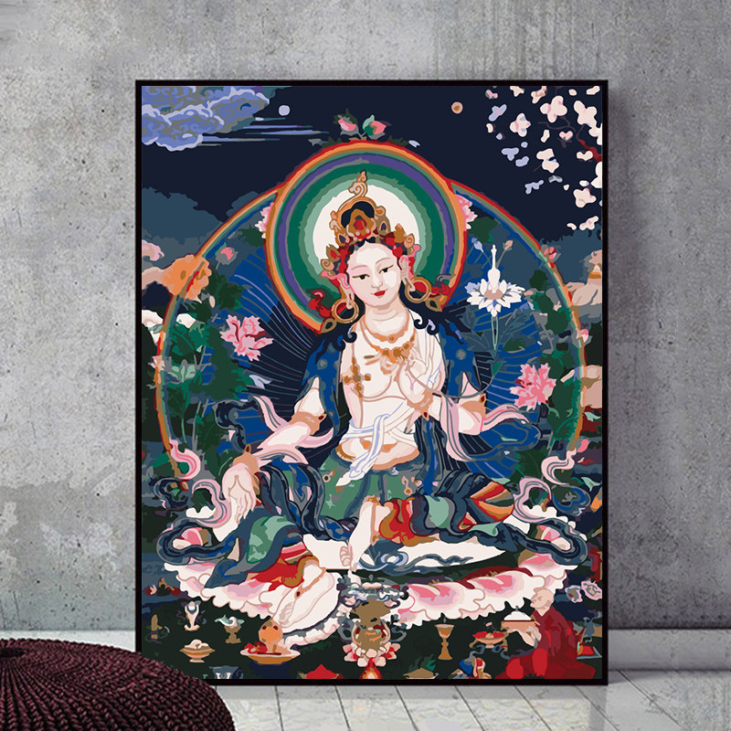 度母菩萨 佛像家居装饰画diy数字油画 茶室养生馆大尺寸家居挂画