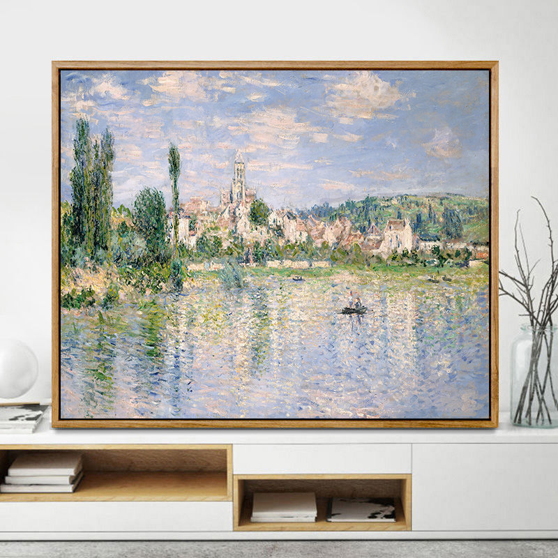 夏季塞纳河畔的风景diy数字油画 手工填色丙烯油彩画 莫奈名画