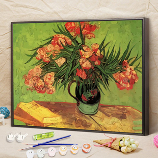 梵高名画 夹竹桃雏菊剑兰花diy数字油画手工填色油彩画花卉装饰画