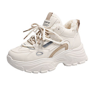 踩屎感加绒老爹鞋女2026新款冬季厚底增高运动鞋时尚休闲皮面棉鞋