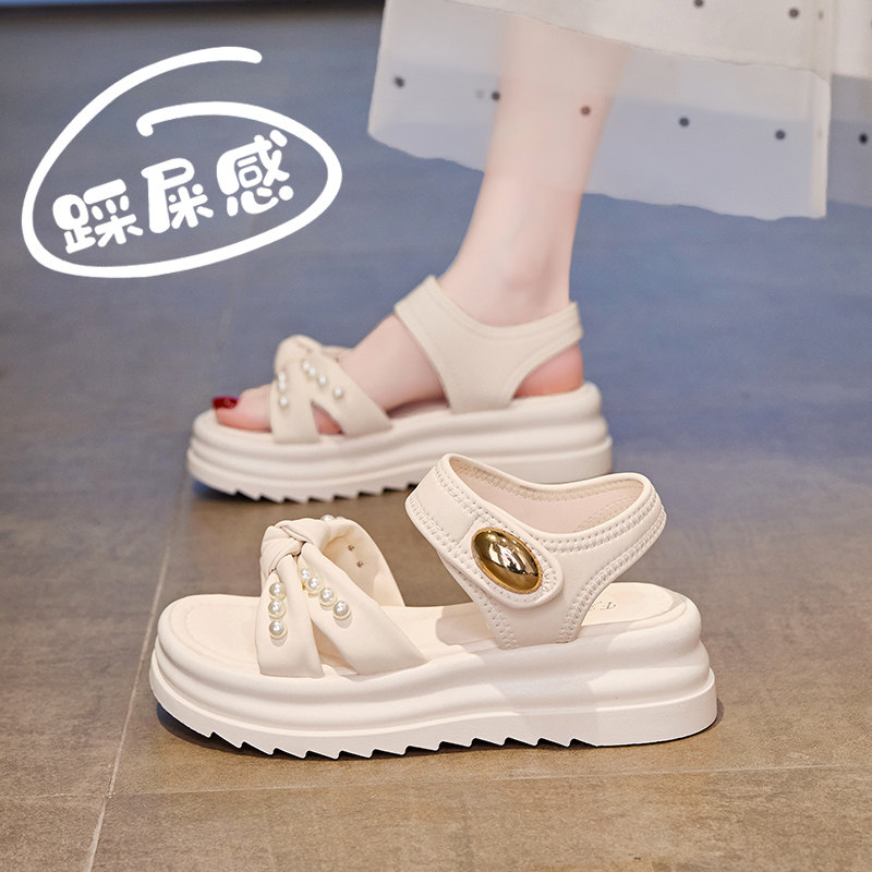 今年流行的凉鞋女外穿时尚新款2026夏季仙女风凉拖百搭厚底魔术贴