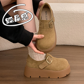 单鞋 踩屎感厚底勃肯鞋 小个子松糕底休闲乐福鞋 34码 女2026春季 新款