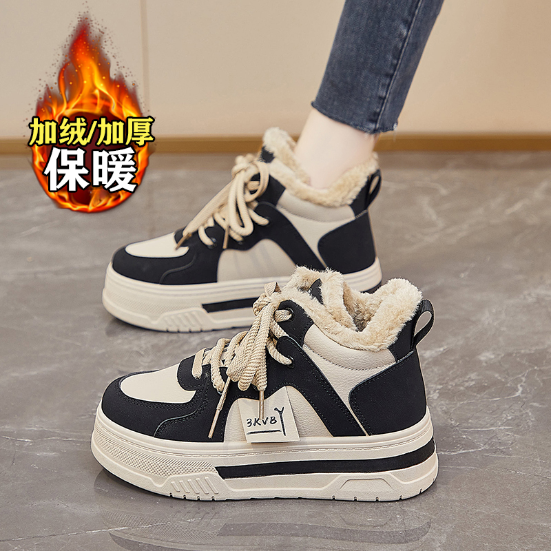 达夫妮棉鞋女真皮加绒高帮运动鞋