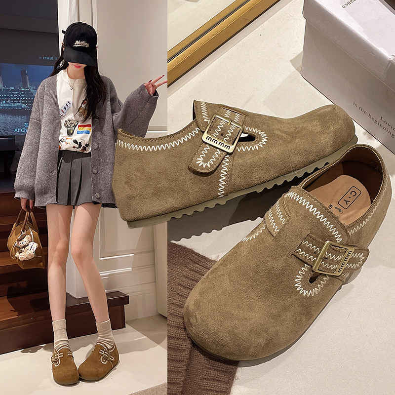 真皮软底勃肯鞋女2026春季新款复古一脚蹬全包博肯鞋平底豆豆单鞋,女鞋,勃肯鞋/软木鞋,淘宝优惠券,粉丝福利购,淘宝优惠卷