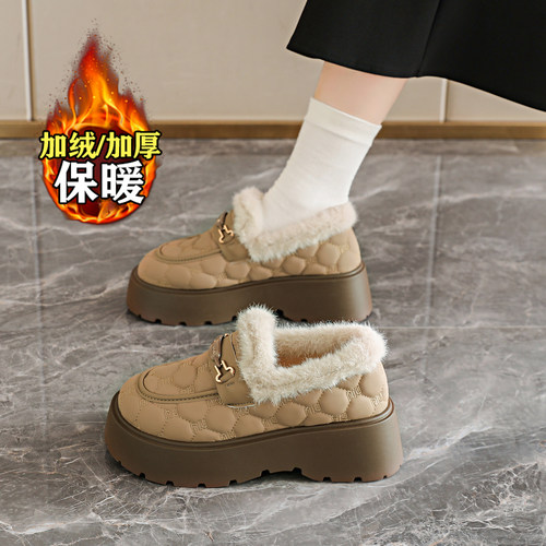 踩屎感小香风加绒乐福鞋女