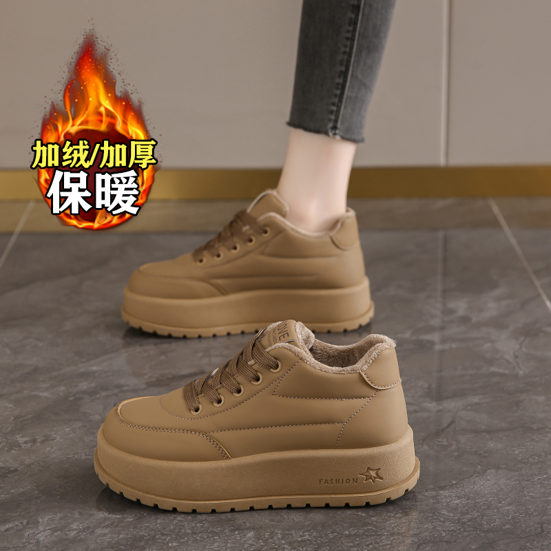 杨幂同款软底真皮加绒运动鞋女