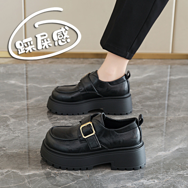 英伦风厚底乐福鞋女春季2026新款黑色一脚蹬大头小皮鞋增高单鞋子,女鞋,乐福鞋（豆豆鞋）,淘宝优惠券,粉丝福利购,淘宝优惠卷