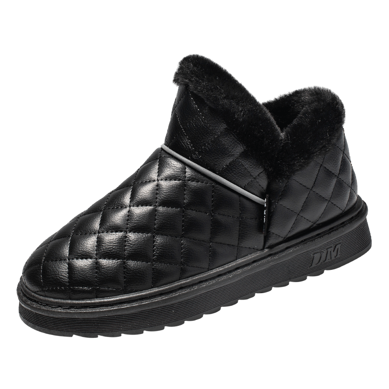 大码41一43雪地靴女加绒保暖棉鞋皮面防水防滑短筒棉靴软底妈妈鞋