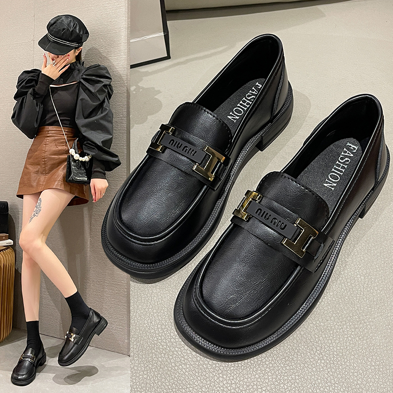 杨幂同款真皮小皮鞋女防滑