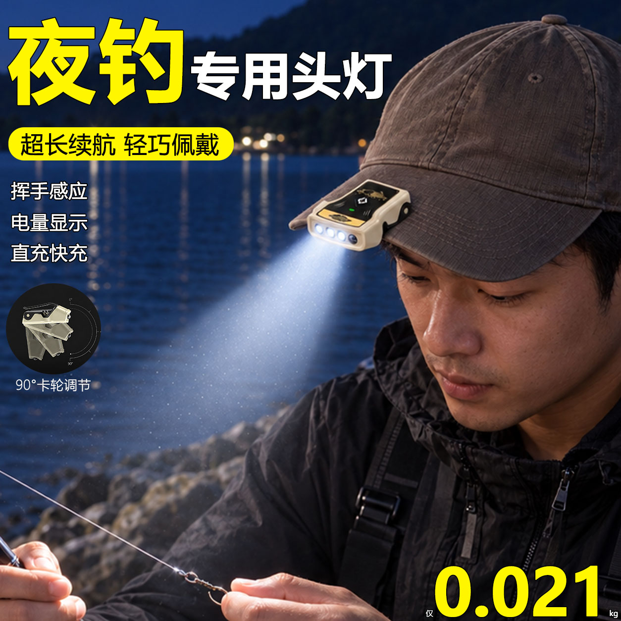 帽夹灯钓鱼专用强光感应头灯超亮小型户外夜钓挂饵超长续航充电款