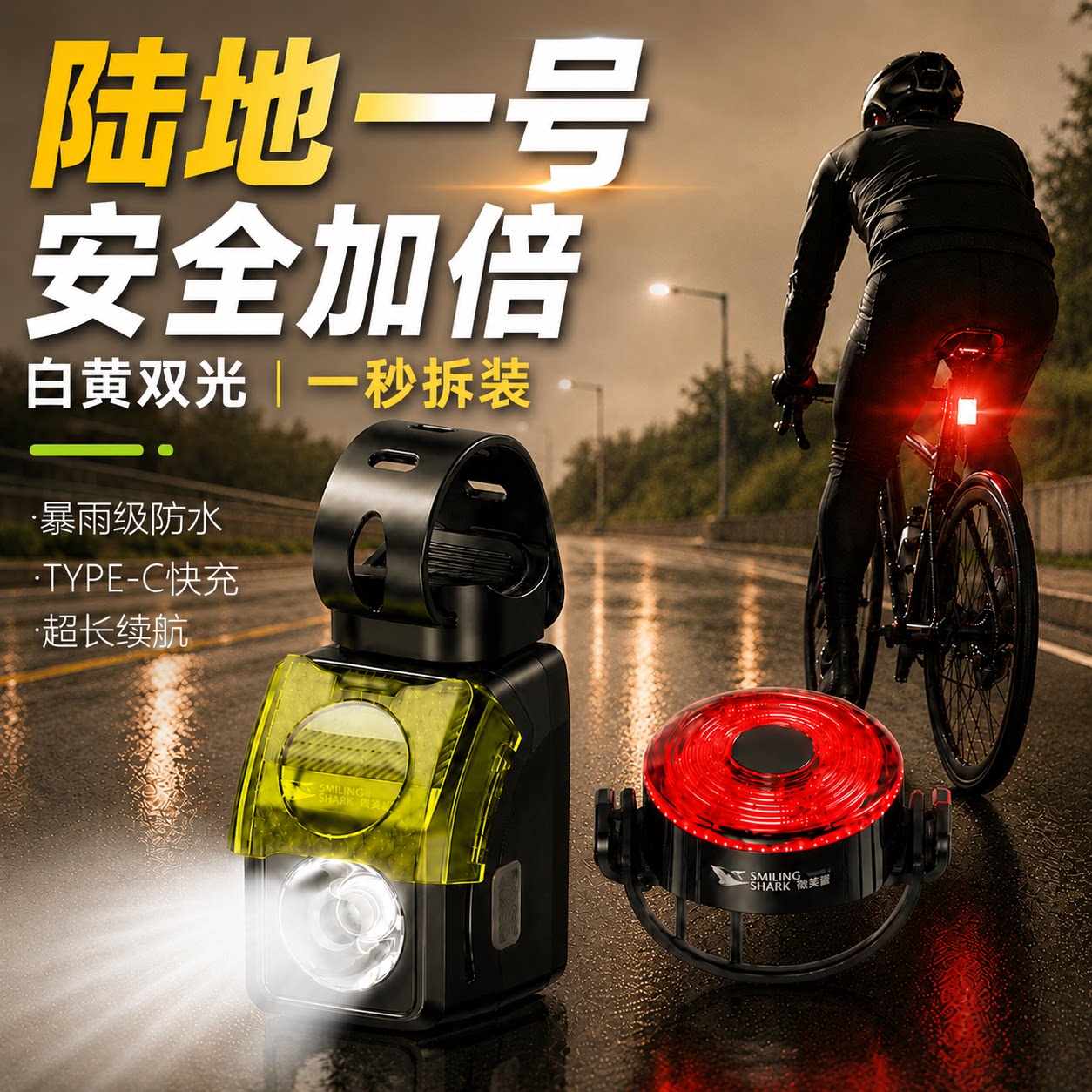 自行车夜间骑行灯强光款夜骑专用山地车前灯超长续航灯可充电便携