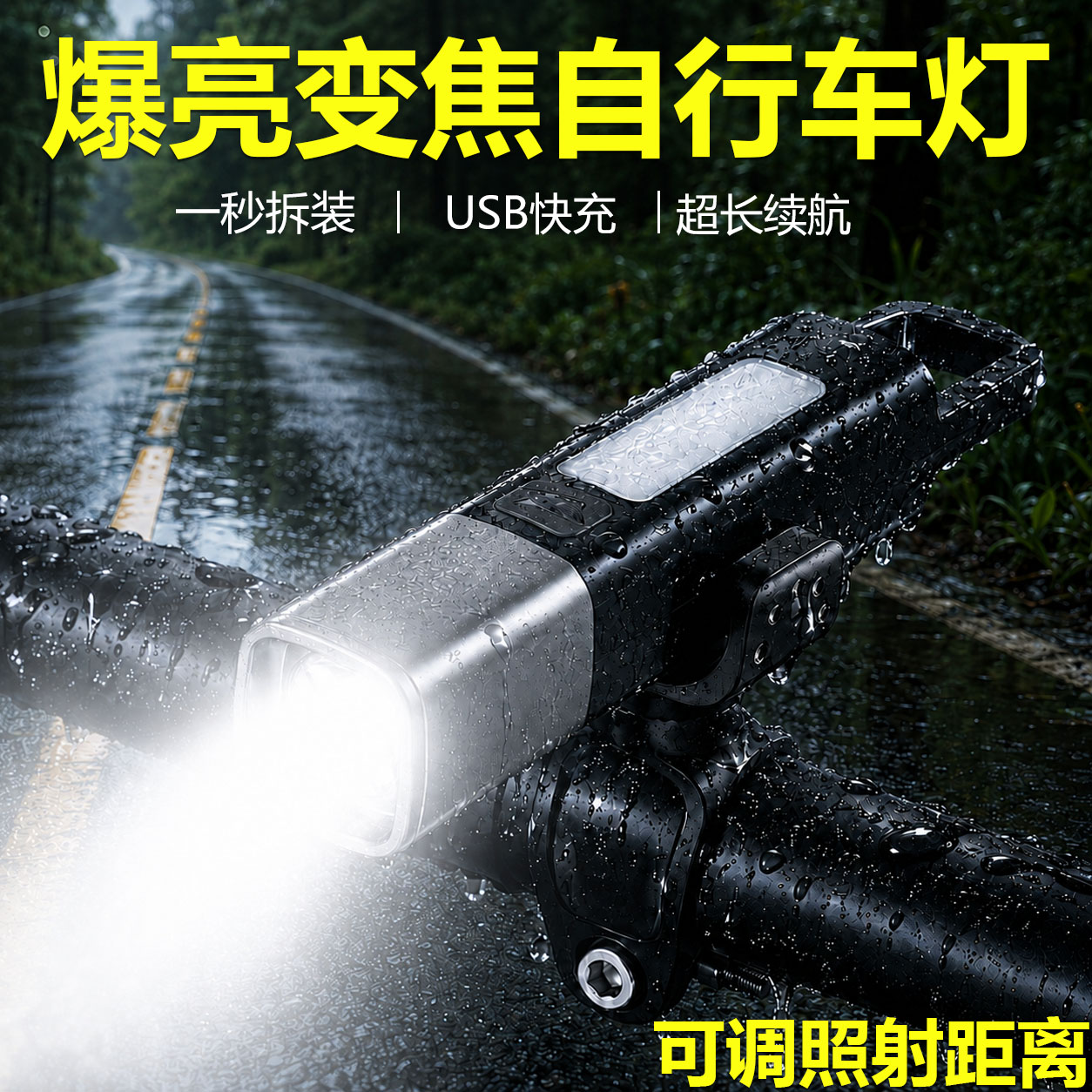 自行车夜间骑行灯山地车前灯长续航夜骑专用灯强光款可充电便携式
