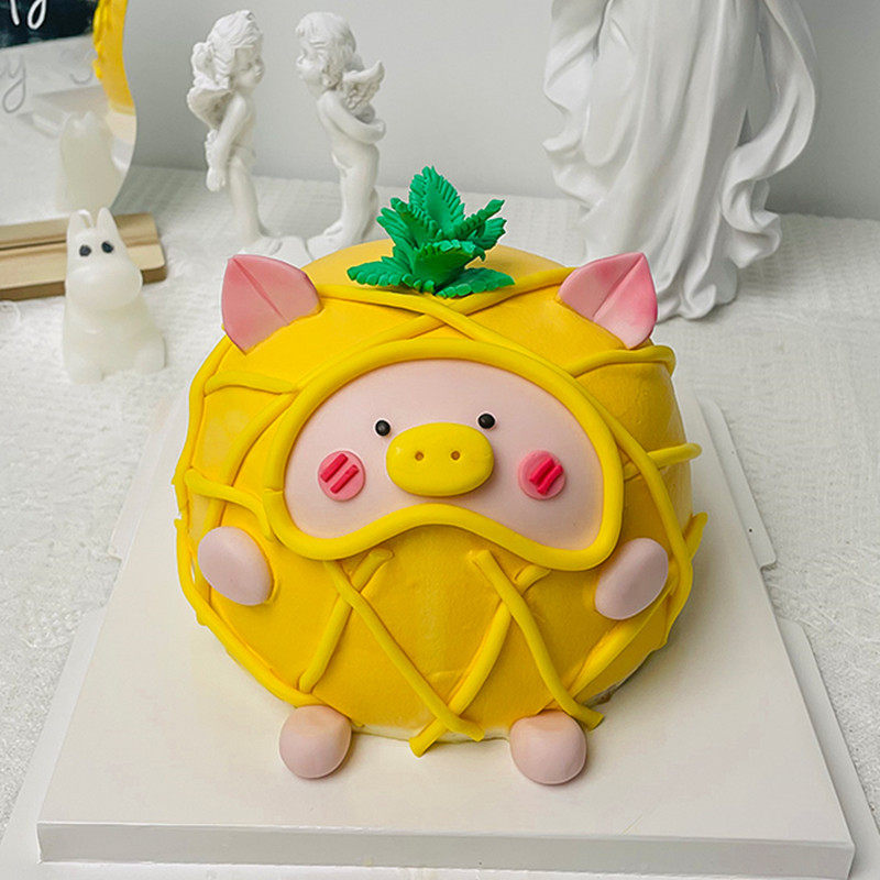 翻糖蝴蝶结lulu猪立体卡通动物猪猪蛋糕支持定制上海全国同城配送