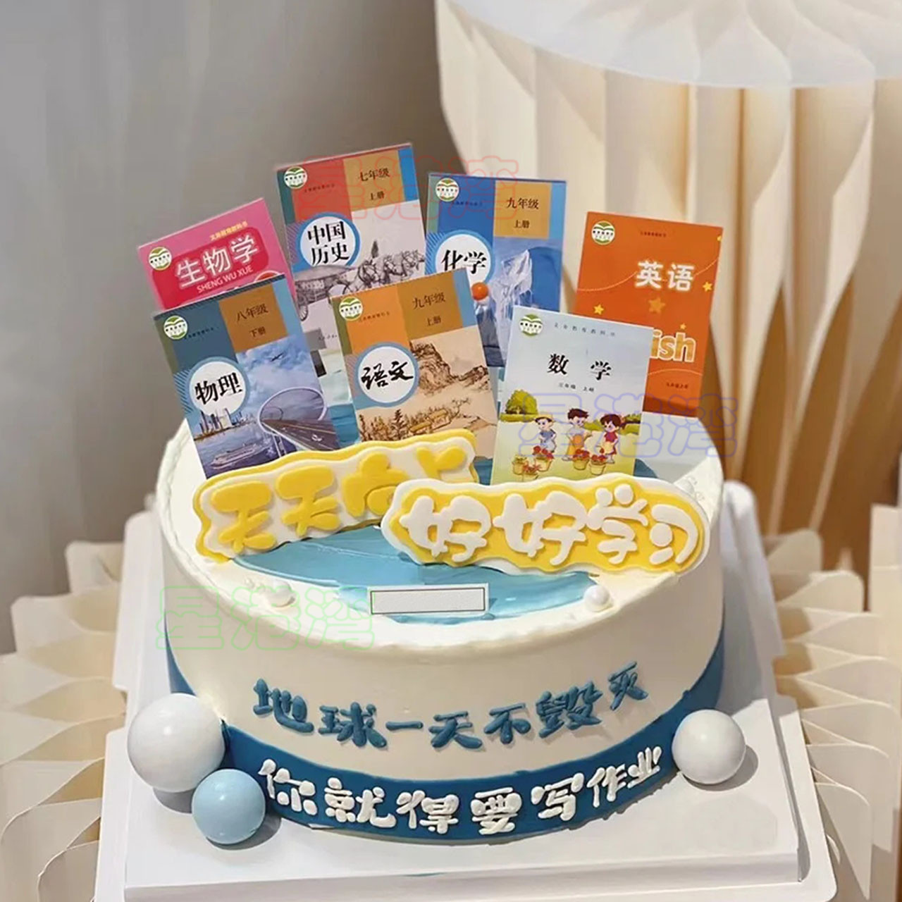 新款书本生日蛋糕三好小学生初中高中生学霸写作业课本同城配送