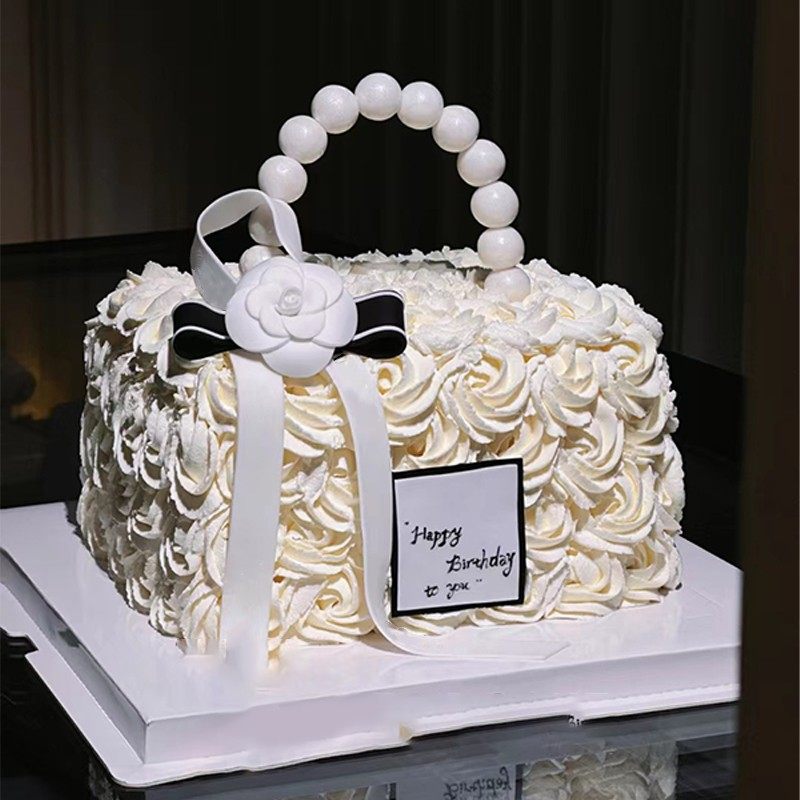 网红山茶花拎包蛋糕包包蛋糕同城配送全国女神公主香奶奶翻糖潮牌