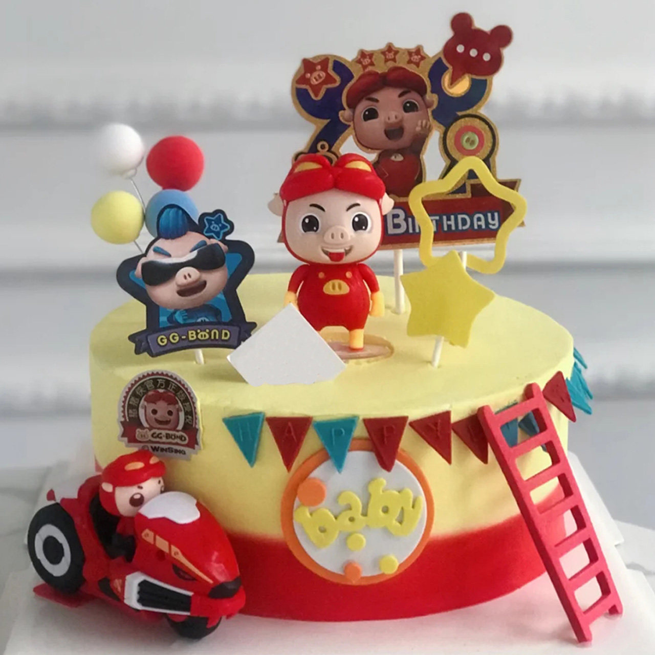 新款猪猪侠生日蛋糕儿童男孩女孩小猪猪红胖子蛋糕全国同城配送