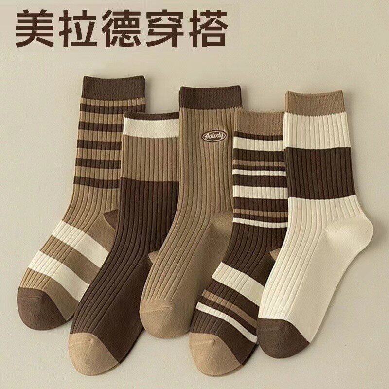 十双装秋款女美拉德堆堆中筒袜