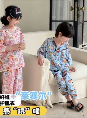 亲子款家居服夏季儿童莱纱绸清凉舒适家居空调服