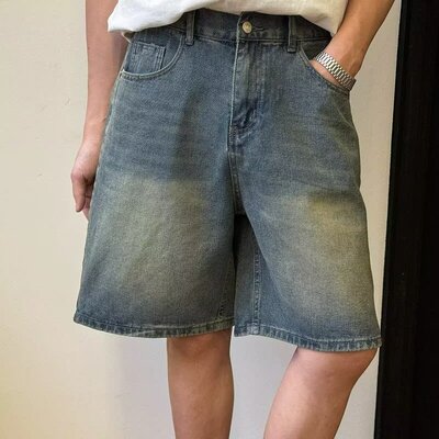 复古直筒牛仔短裤男生夏季cleanfit潮牌宽松休闲工装百搭五分裤子