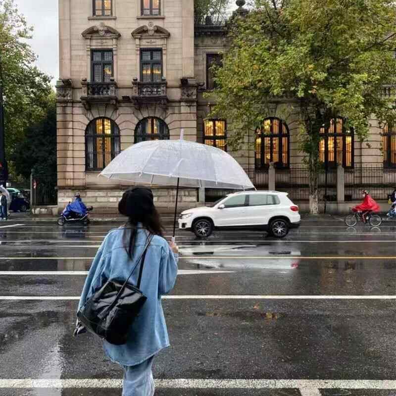 透明雨伞大号加粗加厚ins双人纯色男女抗风加固半自动长柄